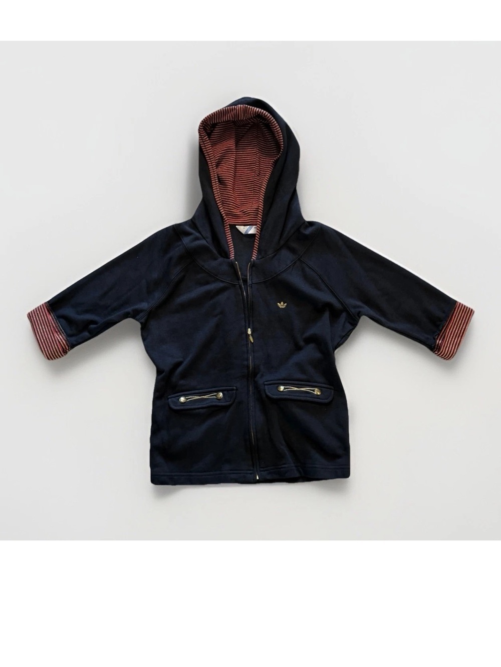 Adidas Girls Y2K Jacket Sz M Black Gold Crest Hood Bamboo Cotton School Travel